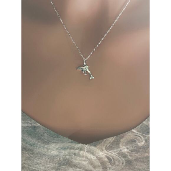 Sterling Silver Dolphin Charm Necklace, Silver Dolphin Necklace - Picture 3 of 5